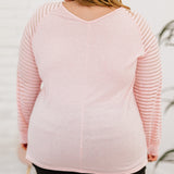 Sheer Striped Sleeve V-Neck (Plus size only)