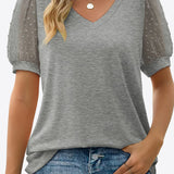 Swiss Dot Puff Sleeve V-Neck Tee (Various colors)
