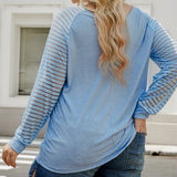 Sheer Striped Sleeve V-Neck (Plus size only)