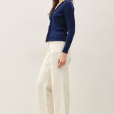Be Cool - RUFFLED V-NECK DETAIL RIBBED CARDIGAN