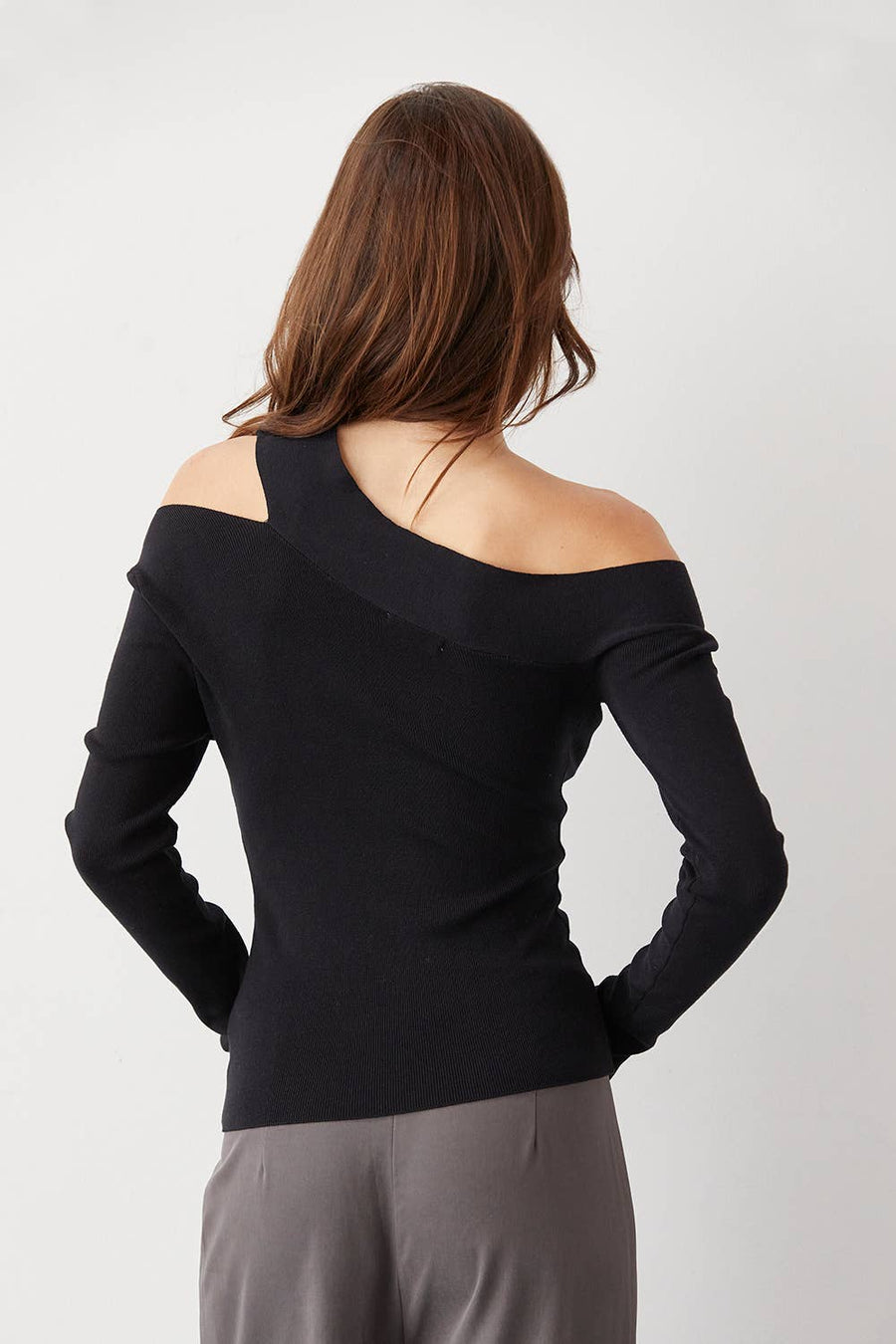 Crescent, Ingrid One Shoulder Rib Top (Black)