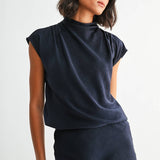 CRINKLED SATIN COWL NECK Blouse, Fun2Fun