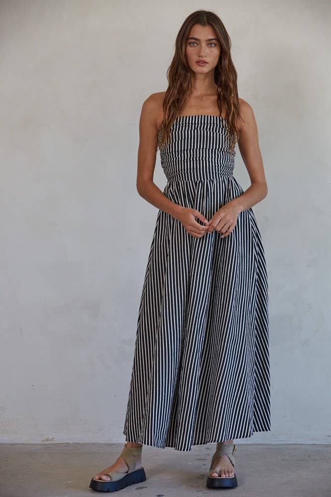 By Together - Striped Tube Strapless Flare Maxi Dress