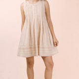 VERY J Striped Pintuck Detail Woven Mini Dress
