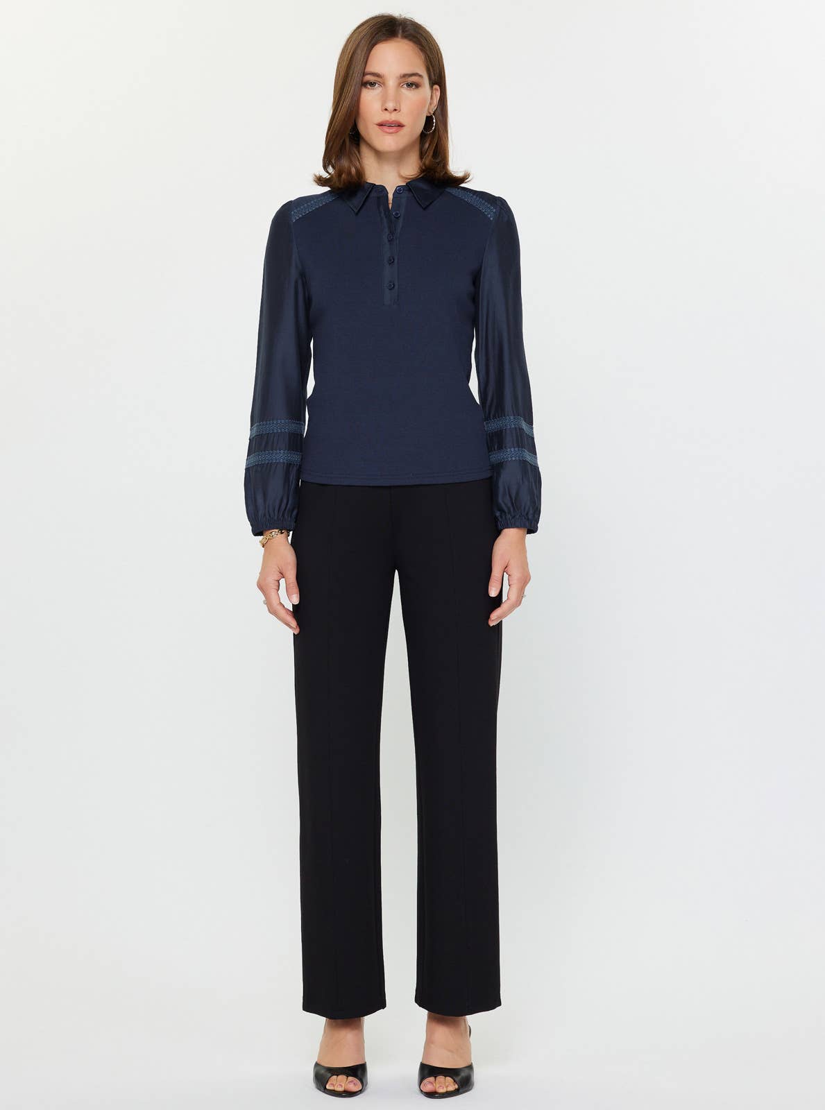 Current Air - Mixed Media Polo Knit Top