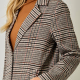 Mystree Houndstooth Plaid Long Coat