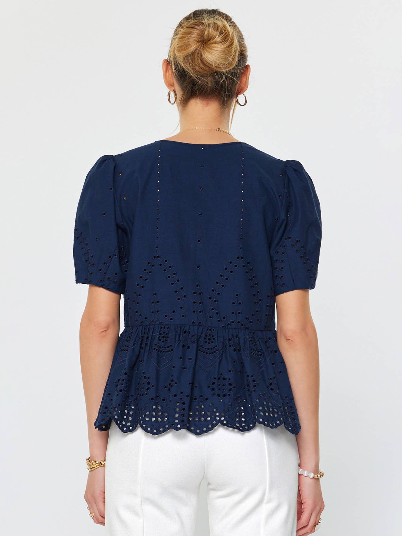 Current Air - Tie Front Eyelet Embroidered Blouse