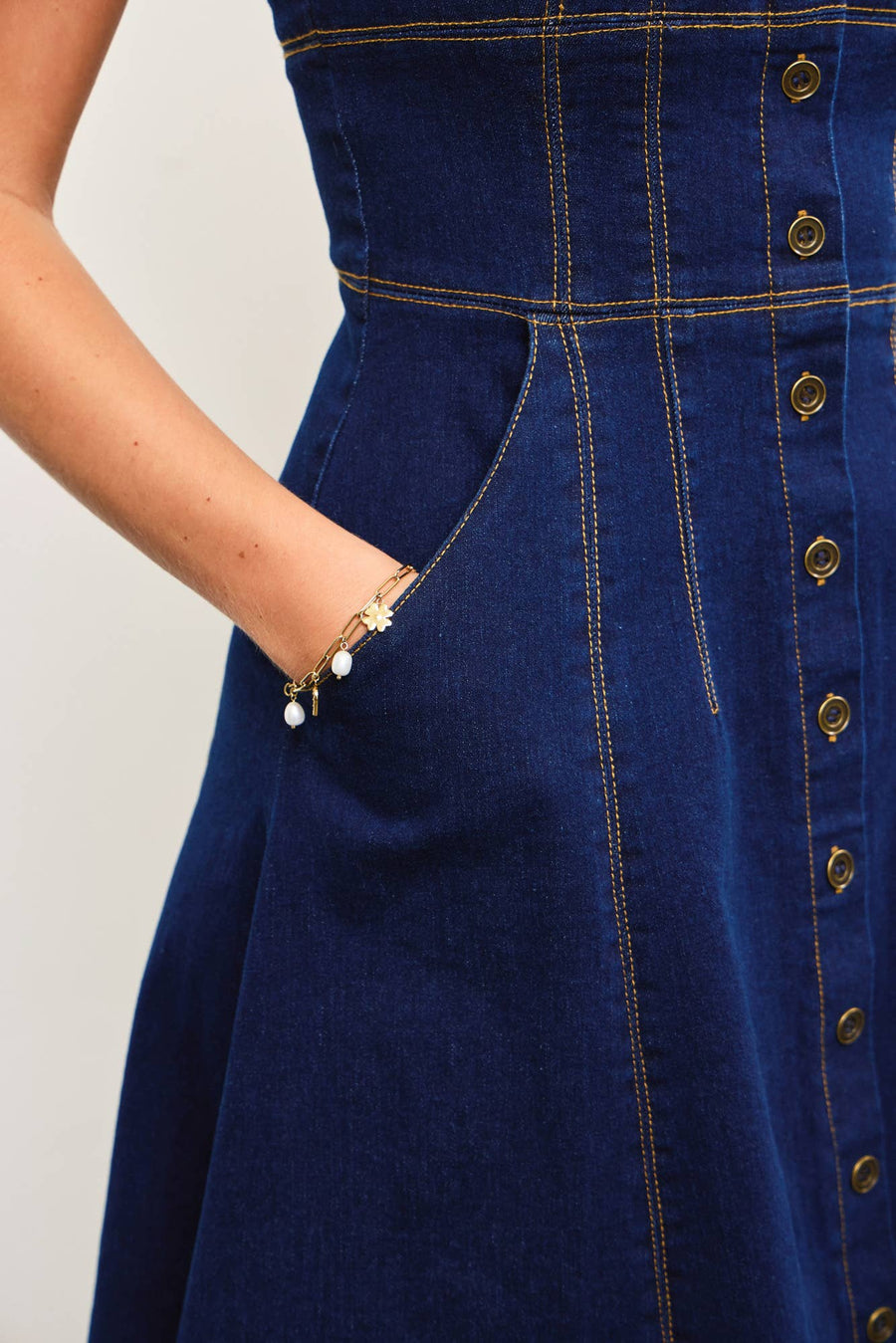 Mustard Seed - BUTTON DOWN FRONT CORSET DETAIL DENIM DRESS