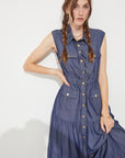 PLUS SLEEVELESS BUTTON DOWN COLLARED DENIM DRESS, Jade by Jane