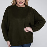 Oversized Raw Seam Melange Sweater, Zenana (Plus size only)