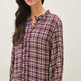 Be Cool - FLANNEL PLAID RUFFLE NECK BUTTON DOWN SHIRT