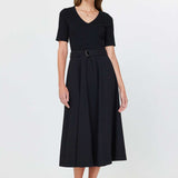 Current Air - Knit Top And Woven Skirt Combo Midi Dress