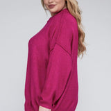 Oversized Raw Seam Melange Sweater, Zenana (Plus size only)
