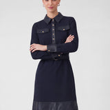 Current Air - Polo Knit Mini Dress With Faux Leather Contrast