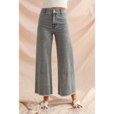 So Me - WASHED STRIPE DENIM FRAYED HEM PANTS