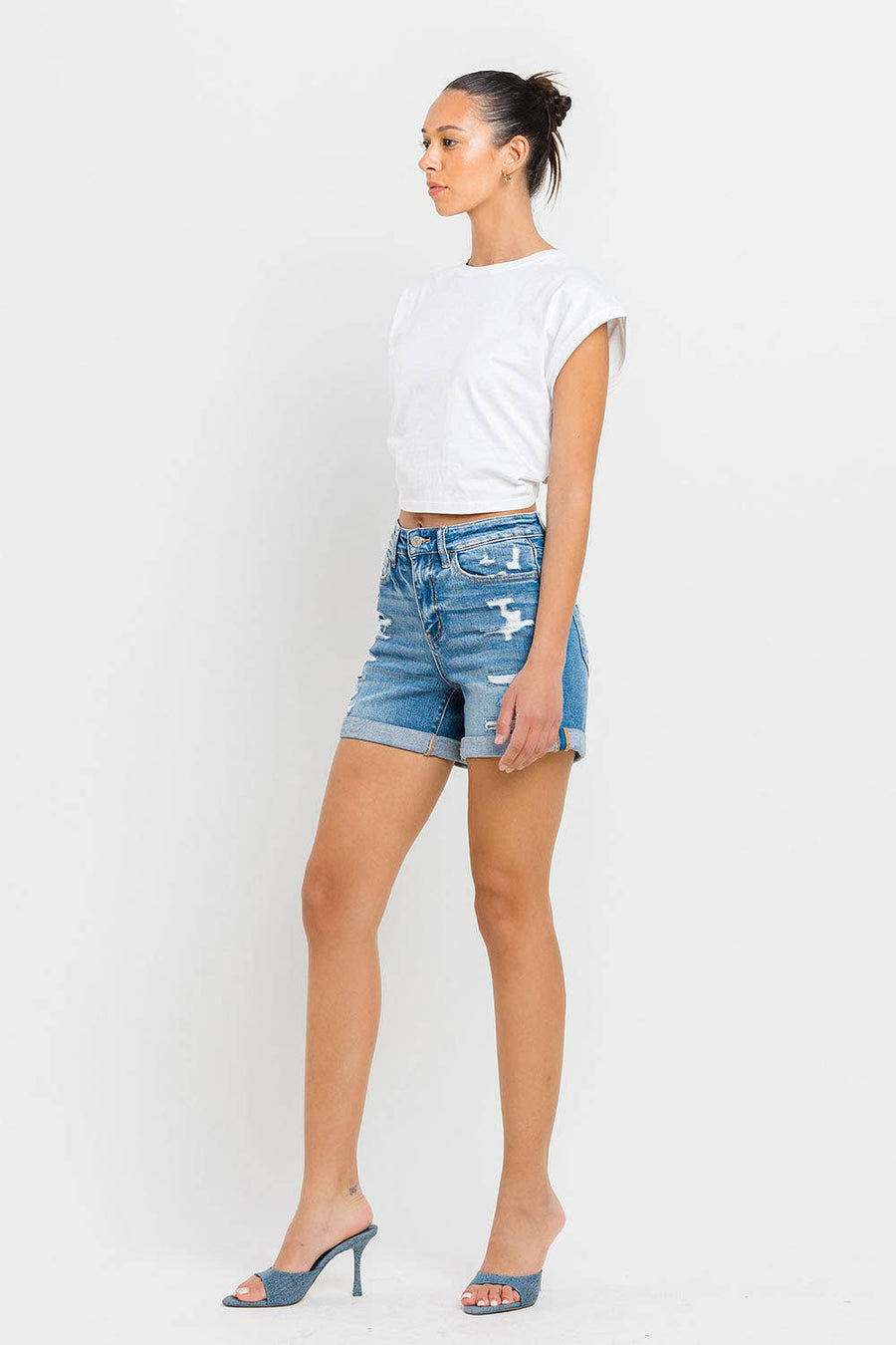 VERVET by FLYING MONKEY - HIGH RISE DOUBLE CUFF SHORTS