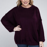 Oversized Raw Seam Melange Sweater, Zenana (Plus size only)