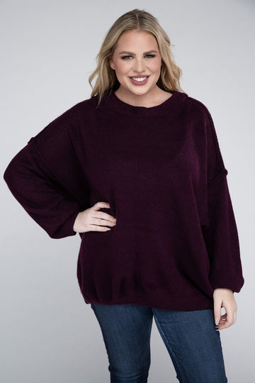 Oversized Raw Seam Melange Sweater, Zenana (Plus size only)