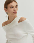 Crescent  Ingrid One Shoulder Rib Top (White)