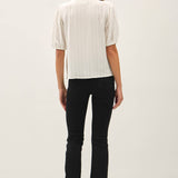 Be Cool - LINEN BLENDED RUFFLE TRIM FRONT TIE BLOUSE
