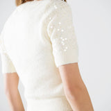Q2- Cream short sleeve sequin sweater