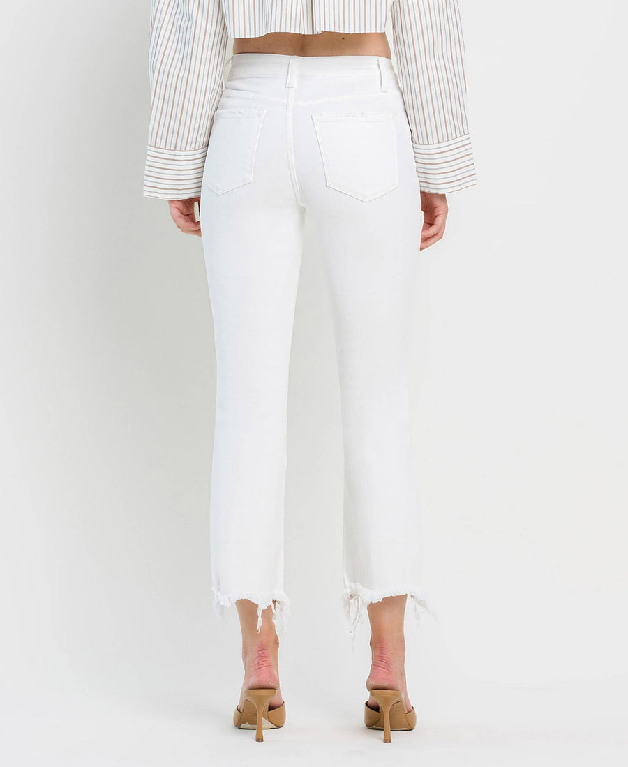 VERVET by FLYING MONKEY - HIGH RISE UNEVEN RAW HEM CROP FLARE JEANS