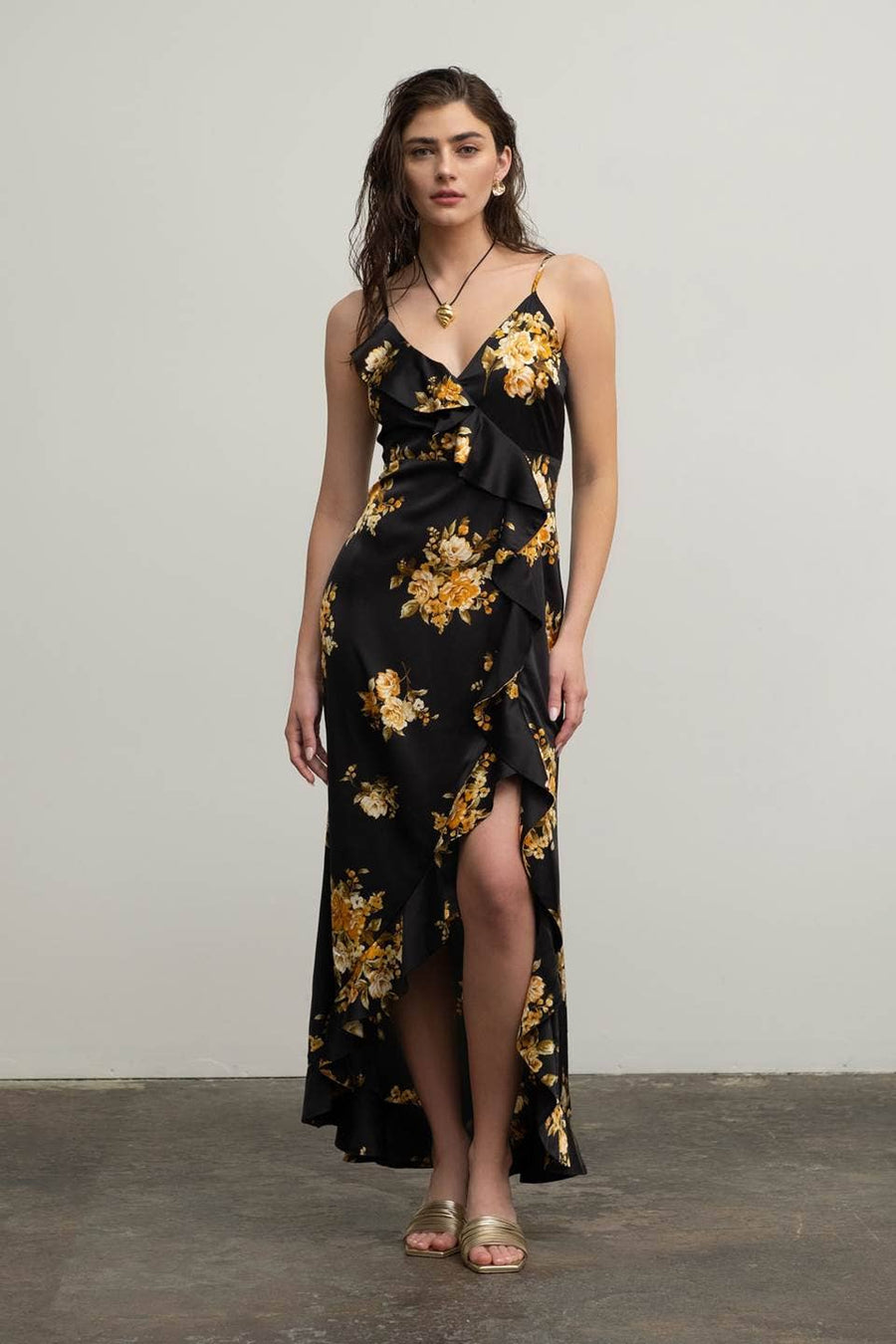 Moon River - FLORAL SLEEVELESS RUFFLE WRAP MAXI DRESS