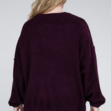 Oversized Raw Seam Melange Sweater, Zenana (Plus size only)