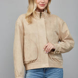 FATE - Oversized Curved Pocket High neck Faux Suede Jacket