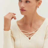 Tracey Lace Up Ribbed Knit Top, Crescent