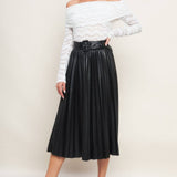 Faux Leather Pleated Skirt, FLYING TOMATO