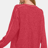 Contrast Stitching Brushed Ribbed Hacci Knit Top, Zenana
