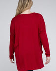 V-Neck Side Slit Hi-Low Hem Top, Various Colors, Zenana (Plus Only)