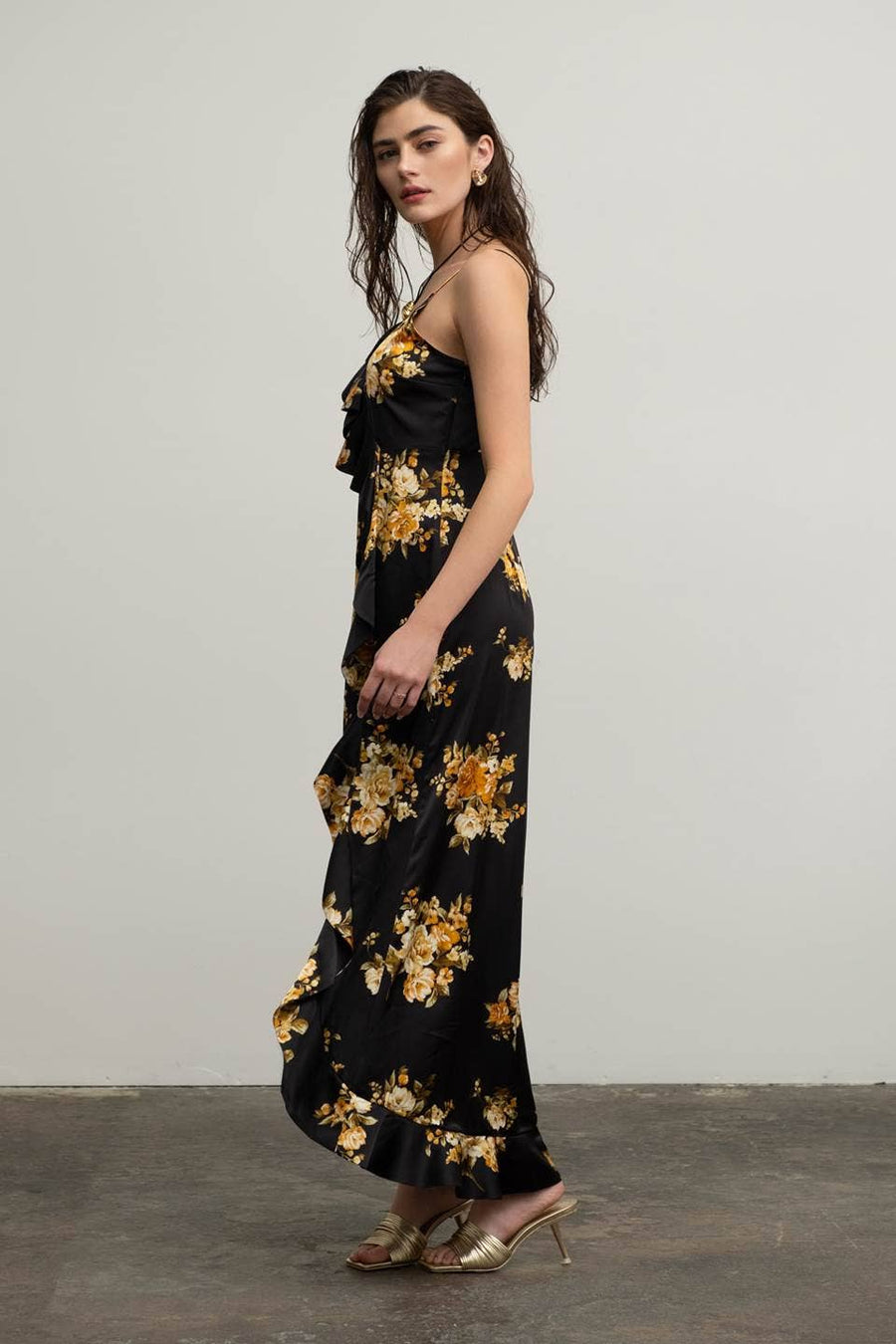 Moon River - FLORAL SLEEVELESS RUFFLE WRAP MAXI DRESS