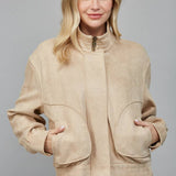 FATE - Oversized Curved Pocket High neck Faux Suede Jacket