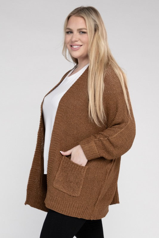 Ribbed Knit Open Front Cardigan (Various Colors), eesome (Plus Only)