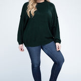 Oversized Raw Seam Melange Sweater, Zenana (Plus size only)