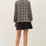 Be Cool - FLANNEL PLAID RUFFLE NECK BUTTON DOWN SHIRT