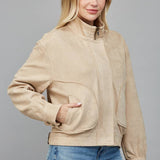 FATE - Oversized Curved Pocket High neck Faux Suede Jacket