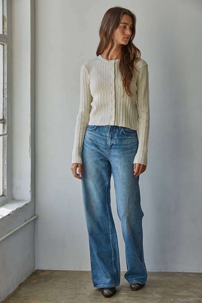 By Together Knit Cable Sweater Cotton Button Down Cardigan Top