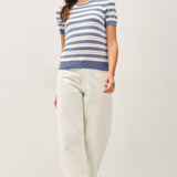 Be Cool - CLASSIC FIT STRIPED SHORT SLEEVE SWEATER TOP