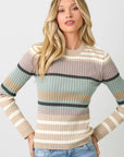 Mystree Color Block Striped Sweater Top