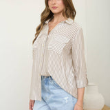 Blu Pepper - STRIPE COLLARED BUTTON DOWN LIGHTWEIGHT SHIRT : BLACK