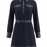 Current Air - Polo Knit Mini Dress With Faux Leather Contrast