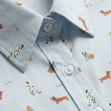 Q2 Light Blue Button-Down Shirt with Dog Print