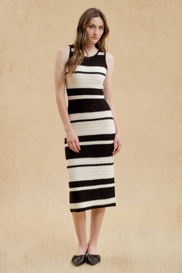 Moon River - STRIPE SLEEVELESS CROCHET KNIT MIDI DRESS