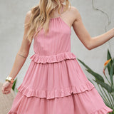 SOLID RUFFLE SLEEVELESS MINI DRESS, Davi & Dani