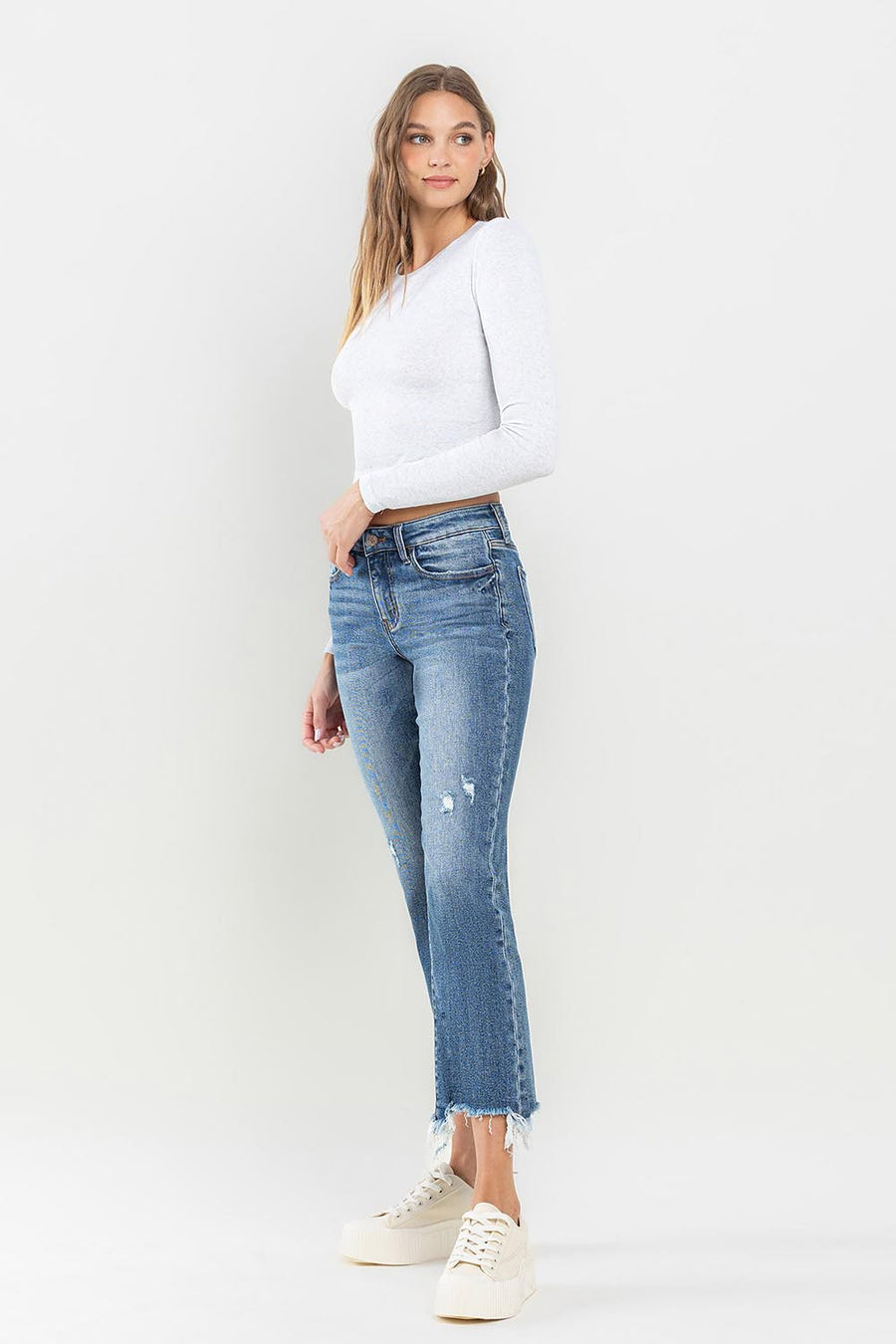 Lovervet Mid Rise Frayed Hem Jeans (online only)