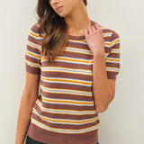 Be Cool - CLASSIC FIT STRIPED SHORT SLEEVE SWEATER TOP