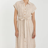 Be Cool - Striped Utility Style Shirt Dress with Waist Tie